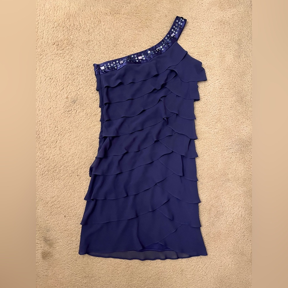 Collection Dressbarn purple ruffle & sequin one shoulder dress, size 6